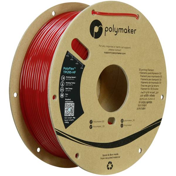Polymaker PD03008 TPU95-HF Filament TPU, Flexibles Filament flexibel, Highspeed Filament, UV-beständig 2.85 mm 1000 g Rot PolyFlex™ 1 St.