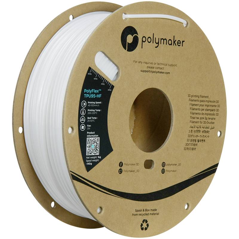 Polymaker PD03005 TPU95-HF Filament TPU, Flexibel filament Flexibel, Highspeed filament, UV-bestendig 2.85 mm 1000 g Wit PolyFlex™ 1 stuk(s)