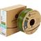 Eine Rolle PolyLite 3D-Druckerfilament in Armeegrün aus ASA-Material steht neben der Verpackung, die Markenlogo und Spezifikationen zeigt.