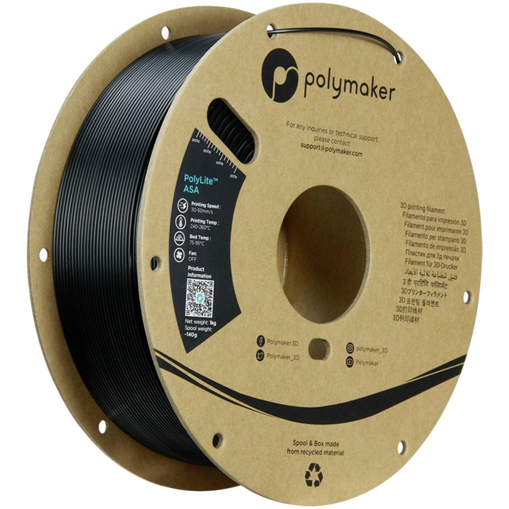 Polymaker PF01044 Filament ASA UV-bestendig, Weerbestendig, Hittebestendig, Slagvast 1.75 mm 1000 g Pikzwart PolyLite™ 1 stuk(s)