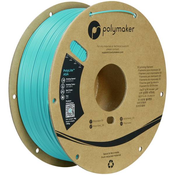 Polymaker PF01029 Teal Filament ASA UV-beständig, witterungsbeständig, hitzebeständig, schlagfest 1.75 mm 1000 g Blau-Grün PolyLite™ 1 St.
