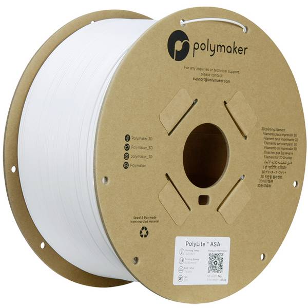 Polymaker PF01021 White Filament ASA UV-beständig, witterungsbeständig, hitzebeständig, schlagfest 1.75 mm 3000 g Weiß PolyLite™ 1 St.