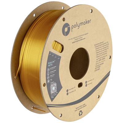 Spule mit gelbem 3D-Druck-Filament aus PETG, Marke Polymaker, auf einer Papprolle.
