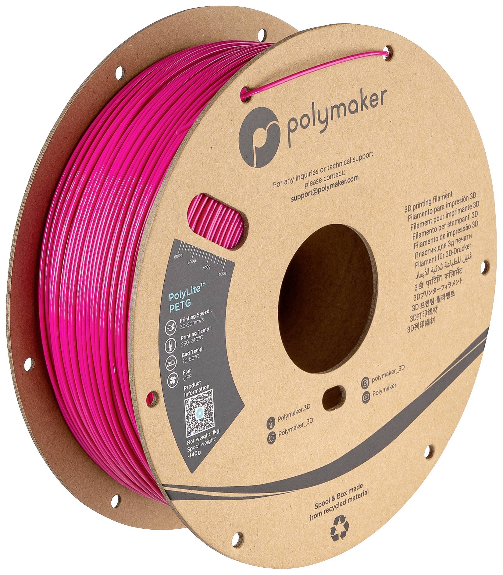 Polymaker PB01039 Filament PETG hitzebeständig hohe Steifigkeit 1.75 mm 1000 g Magenta (PB01039)