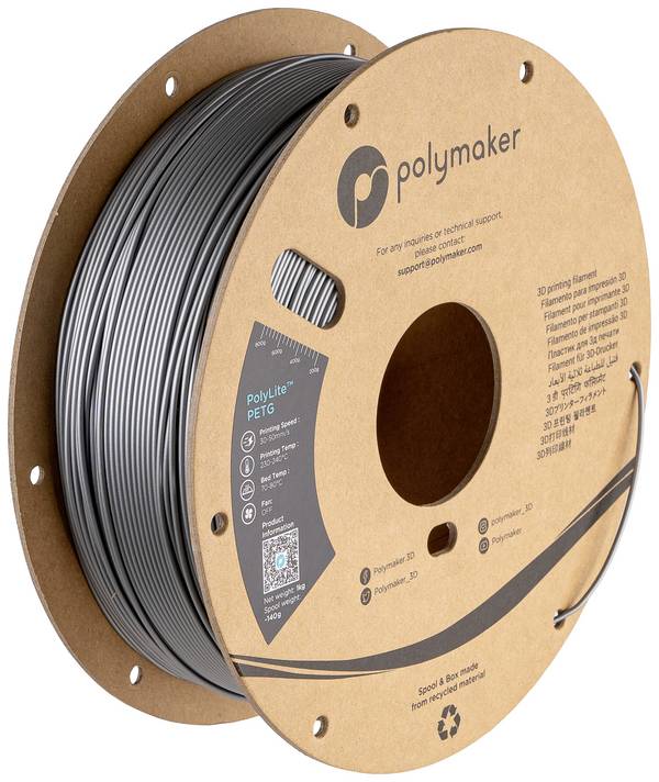 Polymaker PB01012 PB01012 Filament PETG hitzebeständig, hohe Zugfestigkeit 1.75 mm 1000 g Silber PolyLite™ 1 St.