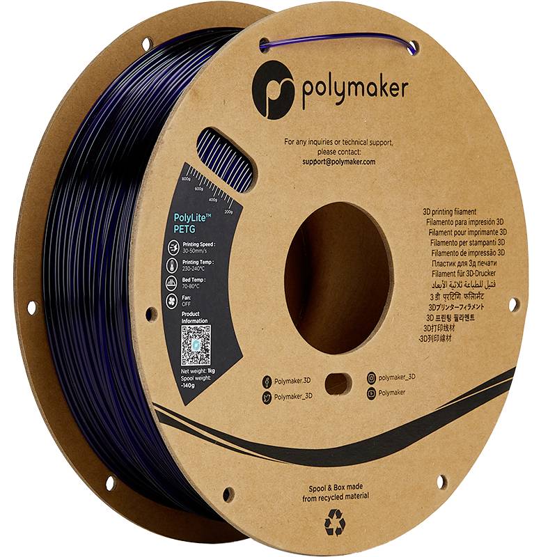 Polymaker PB01032 6938936712374 Filament PETG Hittebestendig, Hoge treksterkte 1.75 mm 1000 g Blauw (doorschijnend) PolyLite™ 1 stuk(s)