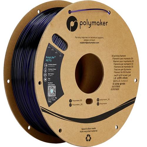 Polymaker PB01032 6938936712374 Filament PETG hitzebeständig, hohe Zugfestigkeit 1.75 mm 1000 g Blau (translucent) PolyL...