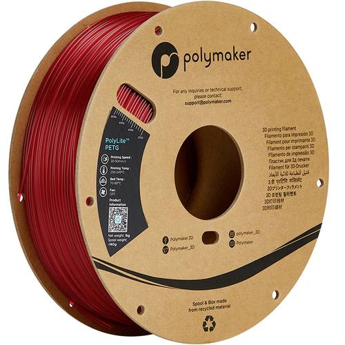 Polymaker PB01031 6938936712367 Filament PETG hitzebeständig, hohe Zugfestigkeit 1.75 mm 1000 g Rot (translucent) PolyLi...