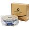Spule mit blauem 3D-Druckerfilament vor einer Verpackung mit der Aufschrift 'polymaker 3D printing filament'.