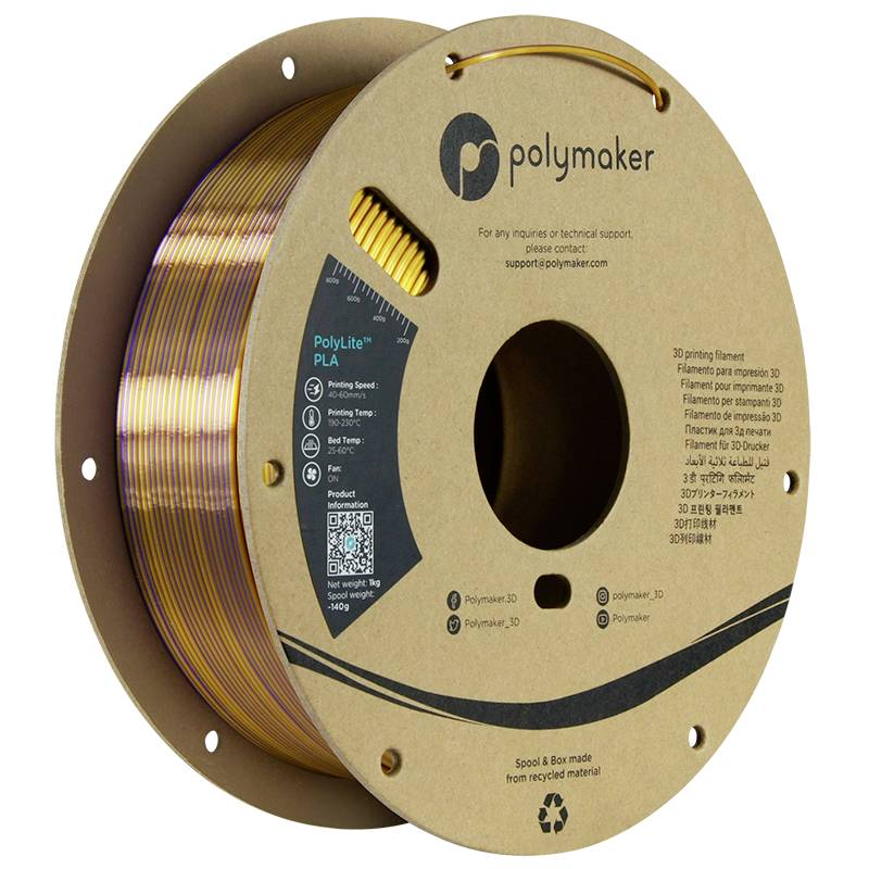 Polymaker PA03029 Dual Silk Filament PLA zijdeglans Meerkleurig, Zijdeglans 1.75 mm 1000 g Sovereign, Goud, Lila PolyLite™ 1 stuk(s)