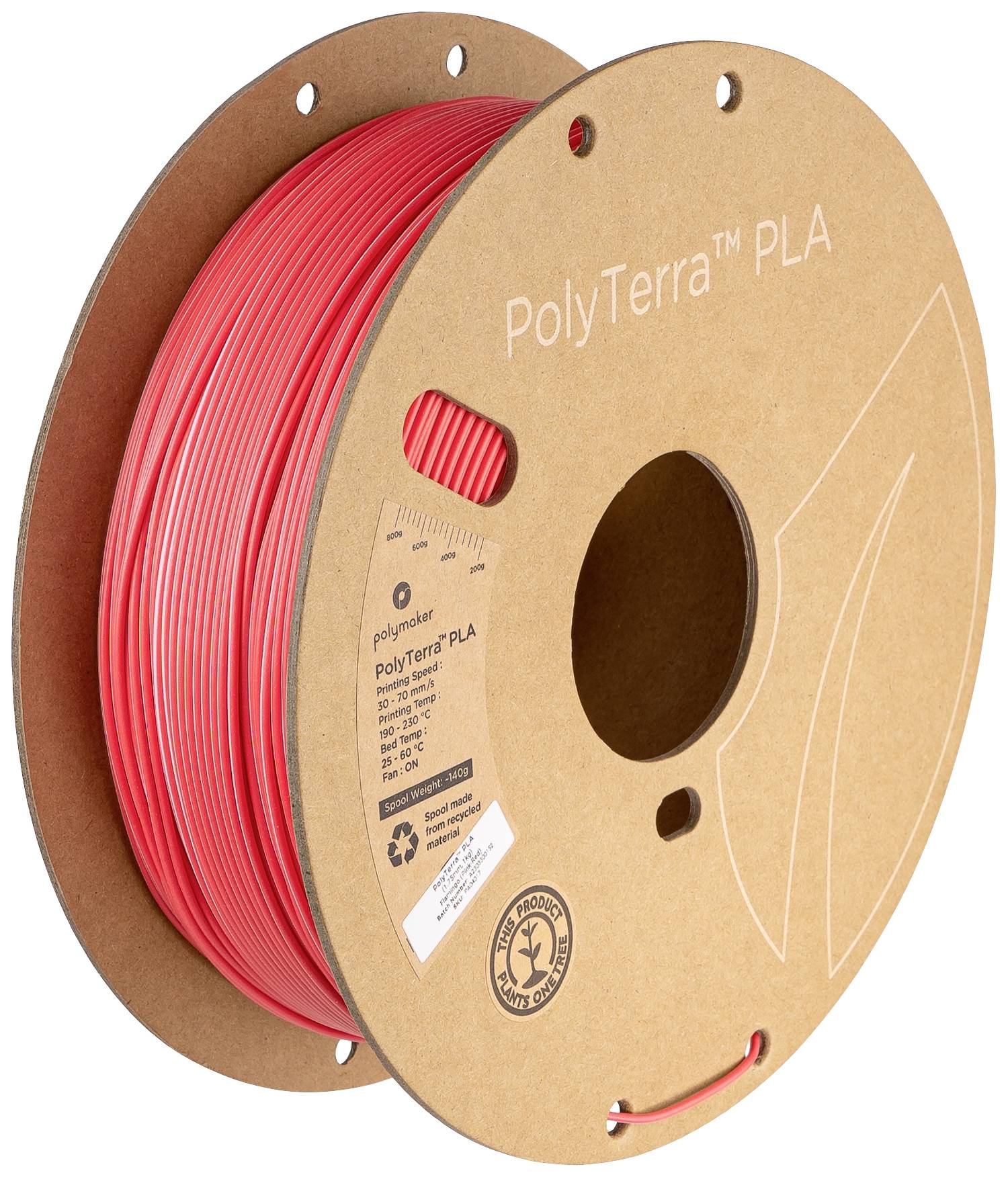 Polymaker PA04017 Dual Filament PLA kunststof Gering kunststofgehalte, Mat 1.75 mm 1000 g Flamingo, Pink, Rood PolyTerra™ 1 stuk(s)