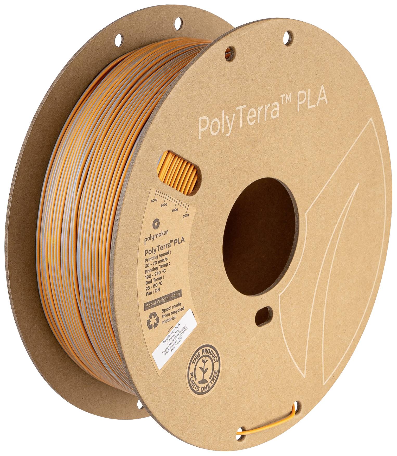 Polymaker PA04024 Dual Filament PLA kunststof Gering kunststofgehalte, Mat 1.75 mm 1000 g Foggy Orange, Grijs, Oranje PolyTerra™ 1 stuk(s)
