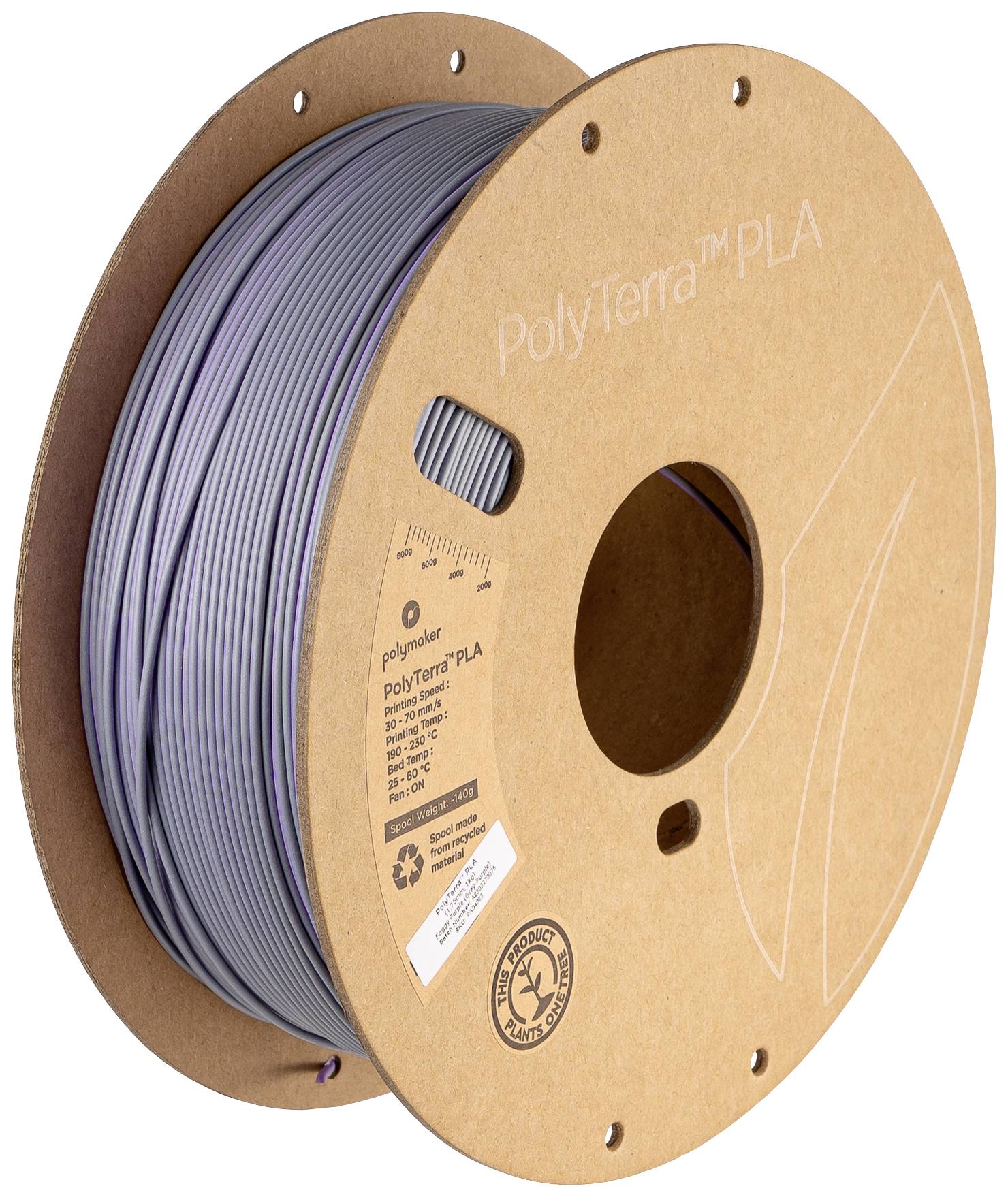 Polymaker PA04023 Dual Filament PLA kunststof Gering kunststofgehalte, Mat 1.75 mm 1000 g Foggy Purple, Grijs, Lila PolyTerra™ 1 stuk(s)
