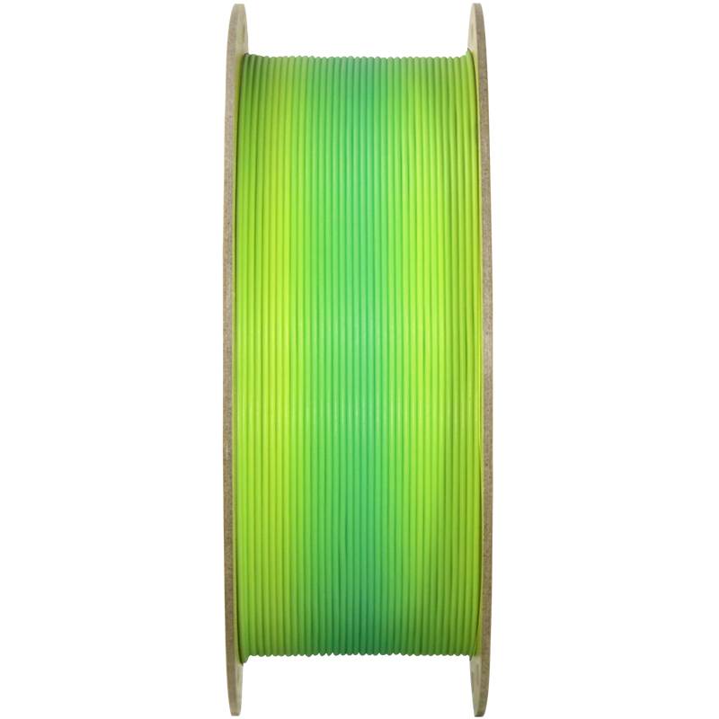 Grüne 3D-Drucker-Filamentspule, vertikal aufgestellt, zeigt glatte, gleichmäßige Wicklung des Materials.