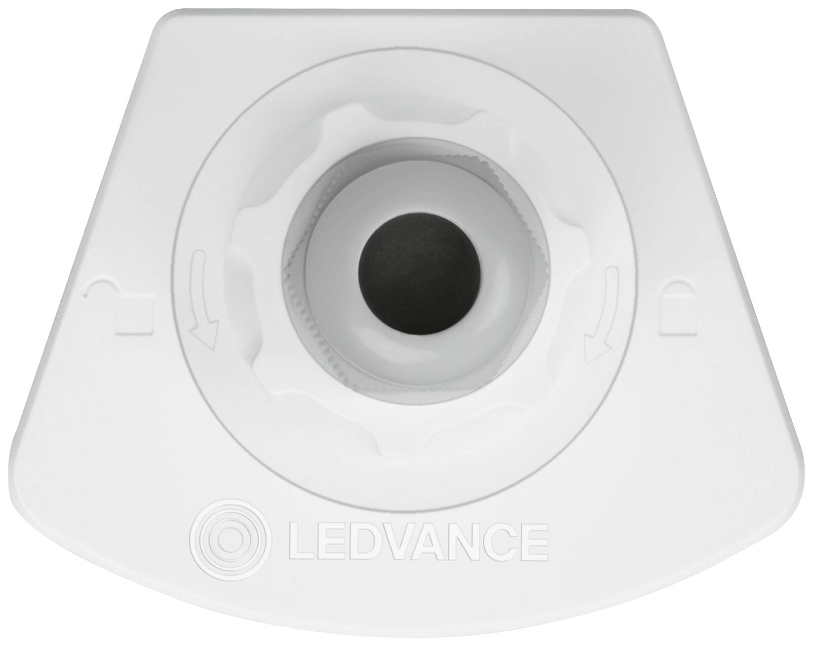 Eine weiße Lampenhalterung mit LEDVANCE-Logo.