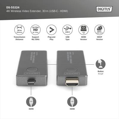 Digitus DS-55324 HDMI-Funkübertragung (Set) 30 m 3840 x 2160 Pixel integrierte LED-Anzeige, mobile Variante-4