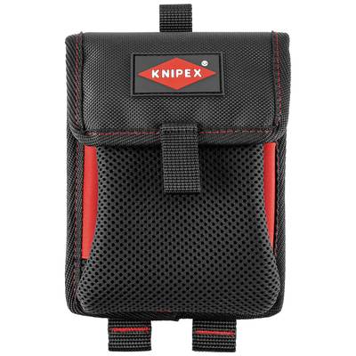 Schwarze und rote Knipex-Werkzeugtasche mit Klettverschluss und Gürtelschlaufen, geeignet zur Aufbewahrung von Werkzeugen.
