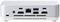 Rückseite eines silbernen Mini-PCs mit verschiedenen Anschlüssen: HDMI, USB, Ethernet, Thunderbolt und Netzteilanschluss.