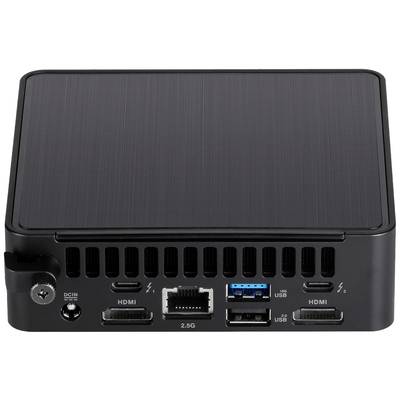 Die Rückseite eines Mini-PCs mit zwei HDMI-Anschlüssen, zwei Thunderbolt-Anschlüssen, mehreren USB-Anschlüssen und einem Ethernet-Port.