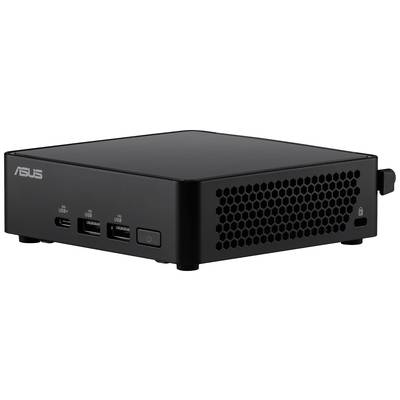 Schwarzer Mini-PC von ASUS mit mehreren USB-Anschlüssen und Lüftungsgitter an der Seite.