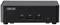 Ein ASUS Mini-PC mit schwarzem Gehäuse. Vorderseite zeigt zwei USB-Anschlüsse, einen USB-C-Anschluss und einen Power-Knopf.
