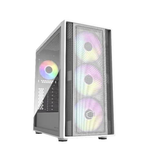 Cooler Master MasterBox 600 White Desktop PC-Gehäuse Weiß 4 Vorinstallierte LED Lüfter, Seitenfenster, Staubfilter