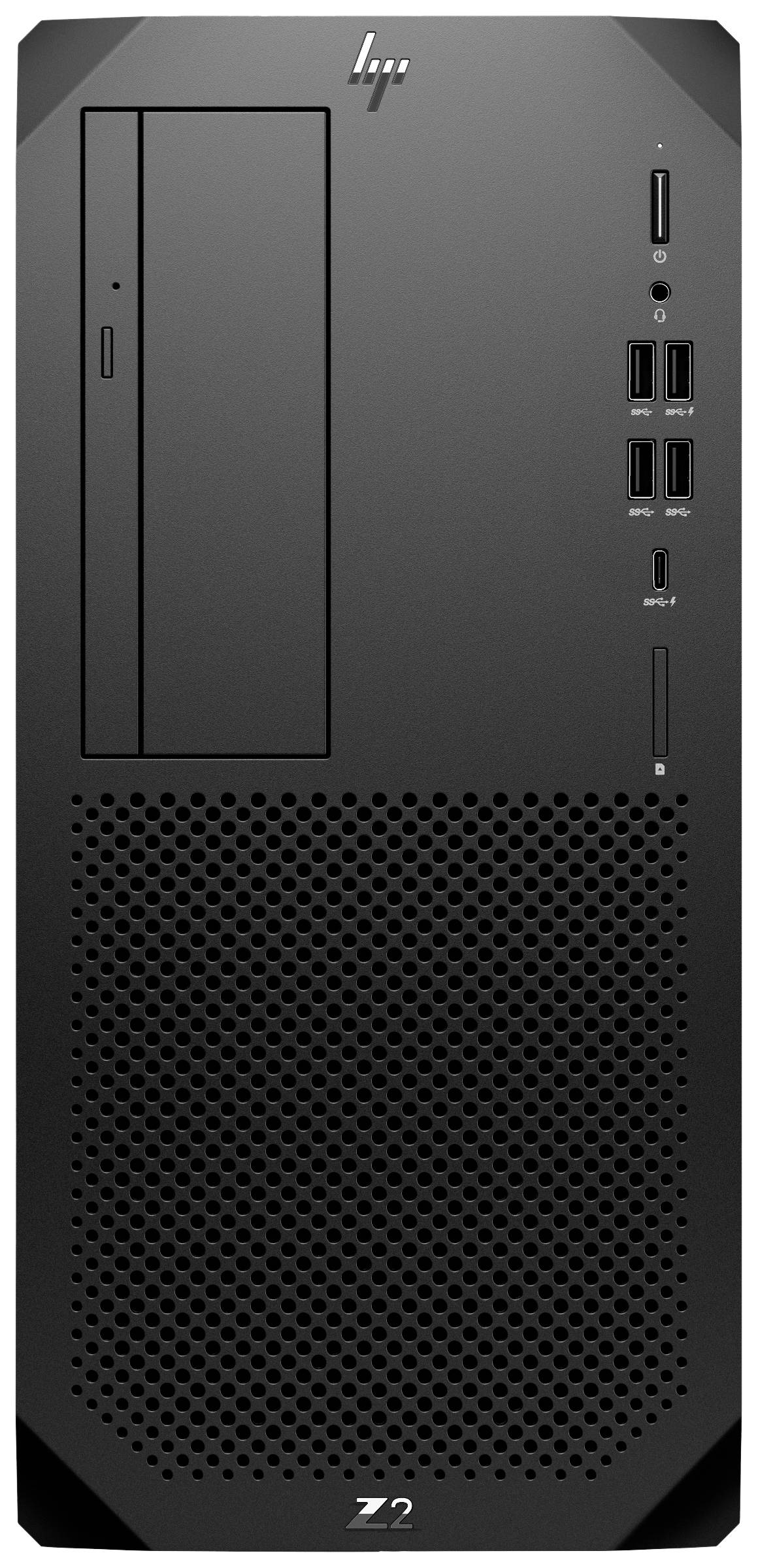 Ein schwarzer Desktop-Computergehäuse mit mehreren USB-Anschlüssen und einem Laufwerksschacht auf der Vorderseite.