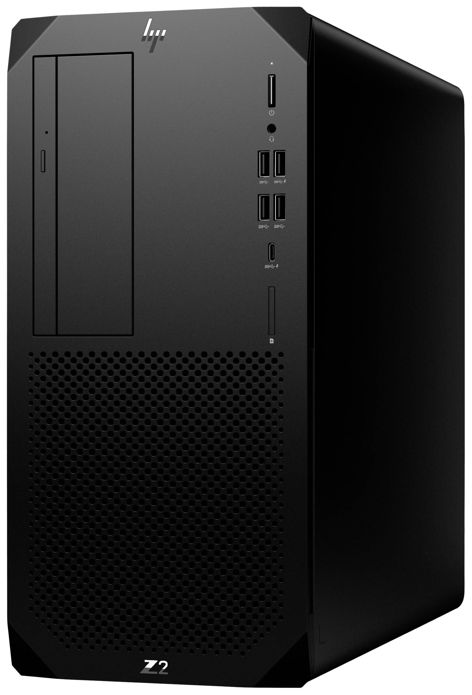 Ein Desktop-Computer in Schwarz mit mehreren USB-Anschlüssen und einem CD-Laufwerk auf der Vorderseite.