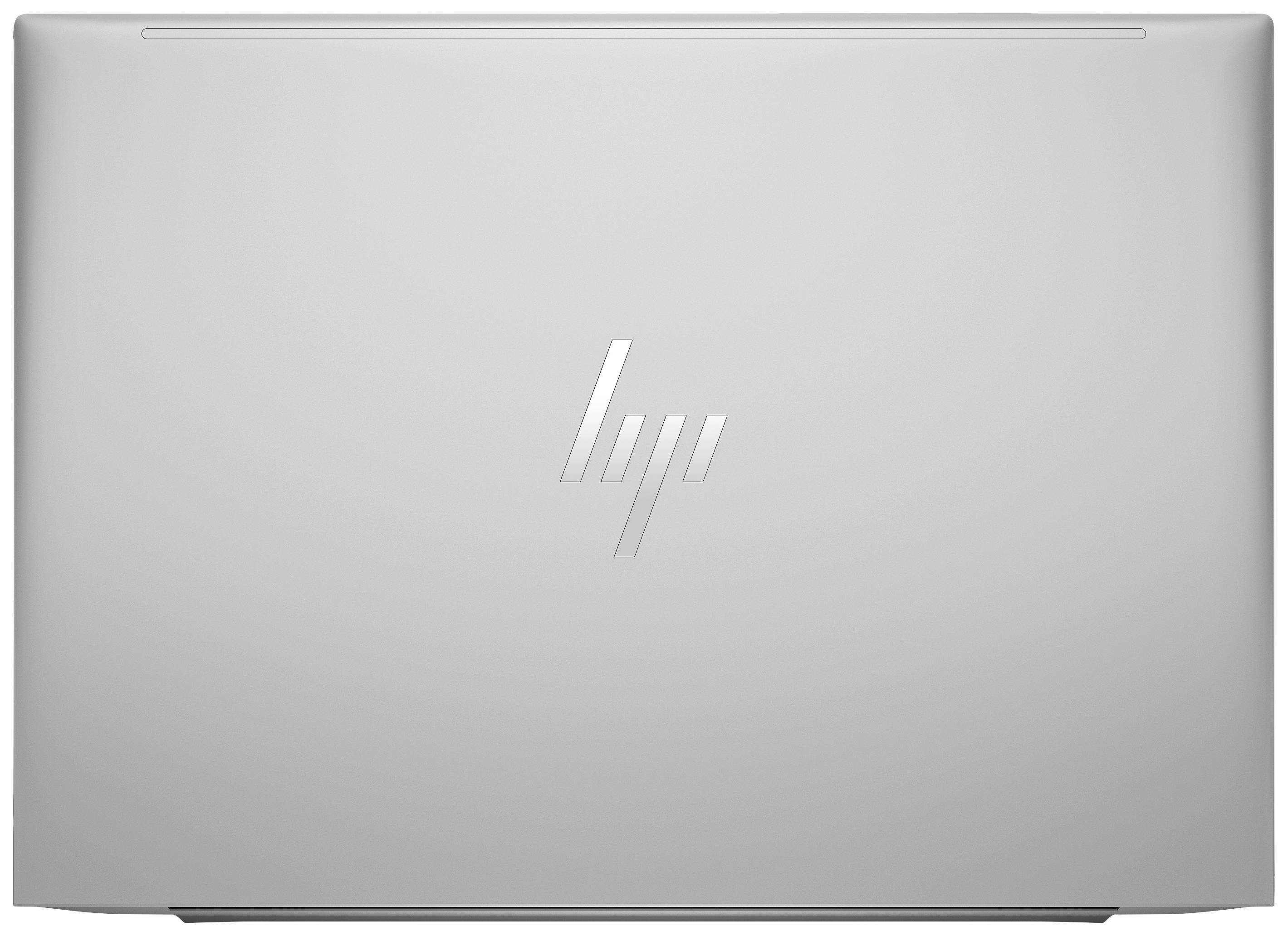Die Abbildung zeigt die silberne Rückseite eines Laptops mit einem eingravierten Logo in der Mitte.