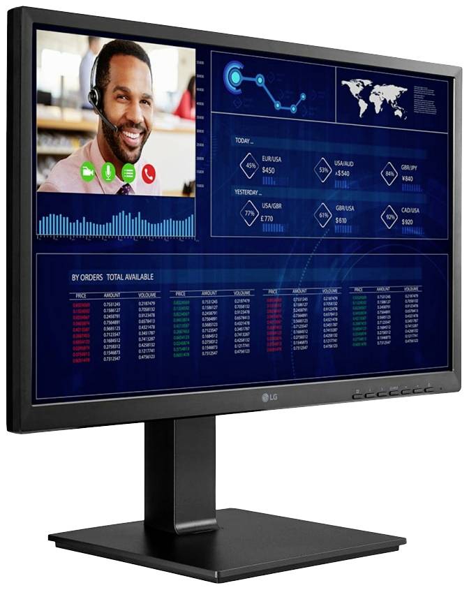 Ein Computerbildschirm zeigt eine Videokonferenz mit einer lächelnden Person und Statistikdaten wie globale Karten und Diagramme.
