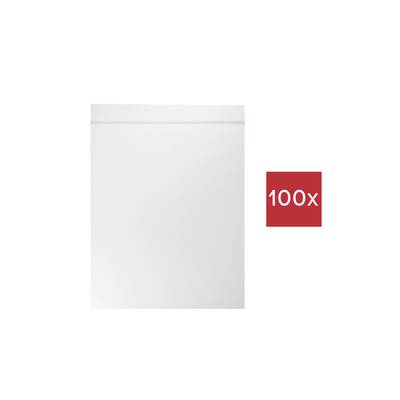 Eine leere, weiße Tafel mit einem roten Quadrat daneben. Im Quadrat steht '100x', was auf eine Vervielfachung oder Menge hinweist.