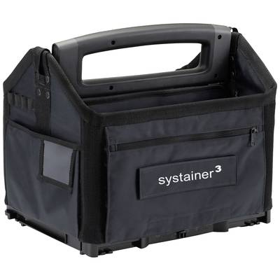 Eine schwarze Werkzeugtasche mit der Aufschrift 'systainer³' auf der Vorderseite und einem stabilen Griff oben.