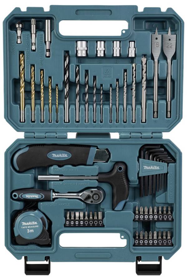Makita E-15095 60teilig Bohrer- und Bit-Sortiment Metall, Stein, Beton, Holz, Mauerwerk 3 mm, 4 mm, 5 mm, 6 mm, 8 mm, 16 mm, 22 mm