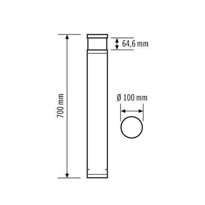 Technische Zeichnung eines zylindrischen Rohres: Höhe 700 mm, Durchmesser 100 mm, Detailmaß 64,6 mm.