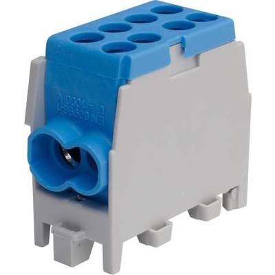 Blauer und grauer elektrischer Steckverbinder mit mehreren Anschlüssen, verwendet für die Verbindung von Kabeln in elektronischen Anwendungen.