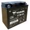 Schwarze Motorradbatterie mit der Aufschrift 'YUASA YTB4L', Kapazität 4,2Ah/50A, AGM-Technologie, hergestellt in Vietnam.