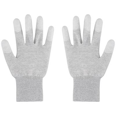 Ein Paar graue Handschuhe mit leitfähigen Fingerspitzen, geeignet für die Bedienung von Touchscreens.