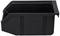 Schwarzer Kunststoffbehälter mit abgeschrägtem Rand und rechteckiger Grundform. Geeignet zum Lagern oder Organisieren kleinerer Gegenstände.