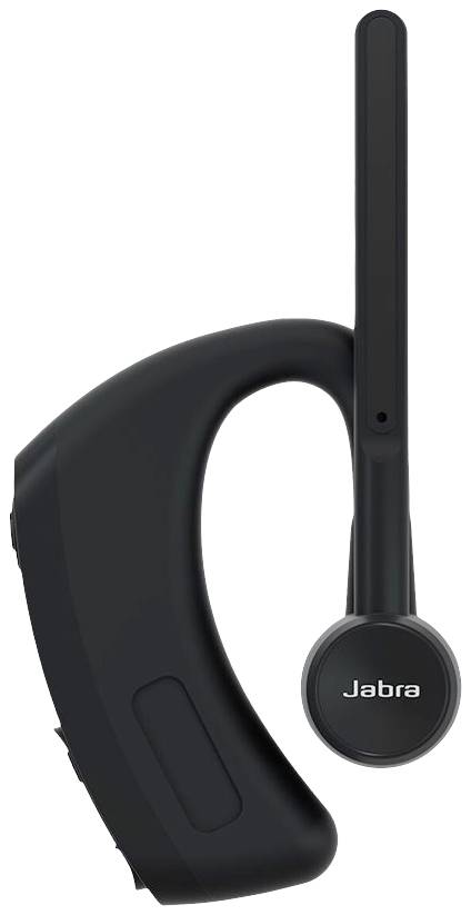 Schwarzes Jabra Bluetooth-Headset mit ergonomischem Design und langem Mikrofonarm für klare Sprachübertragung.