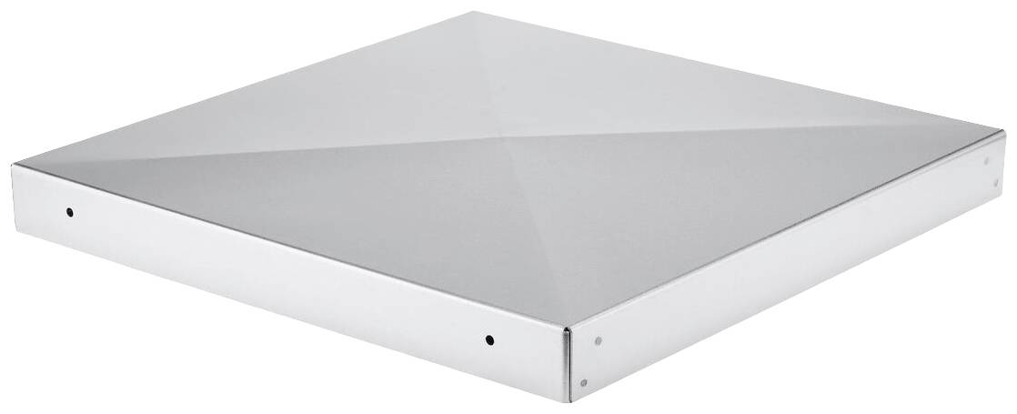 Metall-Abdeckhaube in Pyramidenform, silberfarben, mit glatter Oberfläche und dezenten Kanten. Geeignet für Belüftungssysteme.