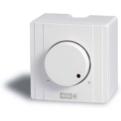 Weißer Wand-Drehschalter mit Plus- und Minus-Symbolen, zur Regulierung von elektrischen Geräten wie Ventilatoren oder Beleuchtung.