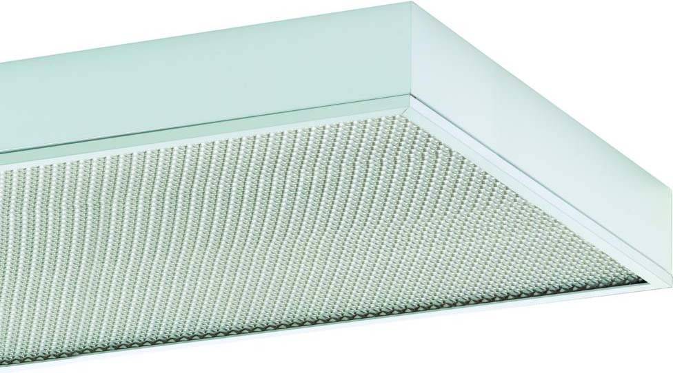 Rechteckige Deckenleuchte mit strukturiertem, lichtdurchlässigem Diffusor, der ein weiches, gleichmäßiges Licht abgibt.