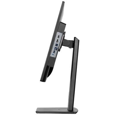 Seitlich dargestellter Monitor mit mehreren USB- und HDMI-Anschlüssen an der Rückseite.