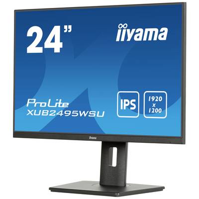 Ein 24-Zoll-Monitor von Iiyama mit IPS-Technologie, Modell ProLite XUB2495WSU, Auflösung 1920 x 1200, schwarzes Design.