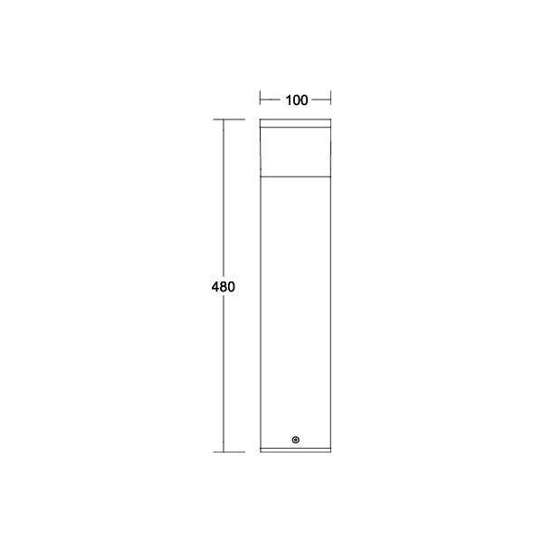 Ein schmaler, vertikaler Rechteckbalken mit den Maßen 480 x 100 dargestellt, zeigt die Dimensionen in Millimetern entlang der Seiten.