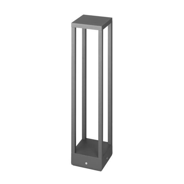 Graue, moderne Outdoor-Stehleuchte in rechteckigem Design. Schlank und minimalistisch, ideal zur Beleuchtung von Gehwegen oder Gärten.