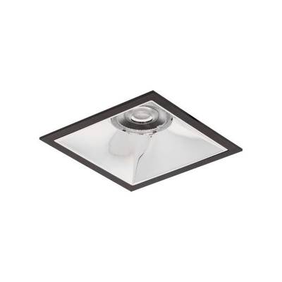 Einbau-Deckenstrahler mit quadratischem Rahmen und silbernem Reflektor.