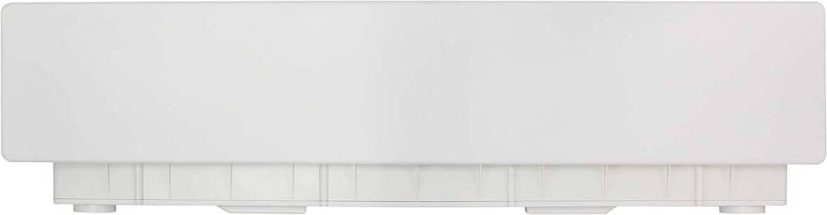 Weiße, rechteckige Box mit glatter Oberfläche und leicht erkennbaren Kanten. Geeignet für minimalistische oder moderne Inneneinrichtungen.