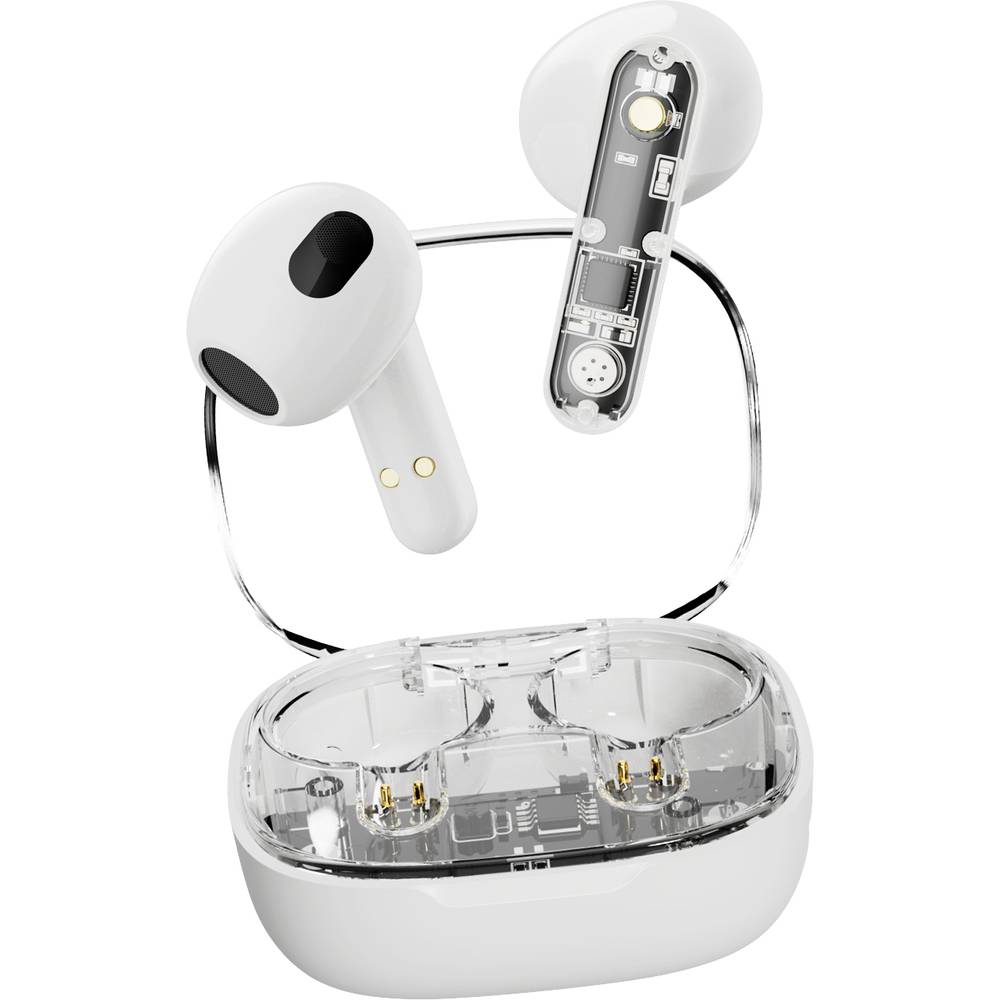 STREETZ T150 In Ear headset Bluetooth Stereo Wit, Transparant Headset, Oplaadbox, Volumeregeling, To