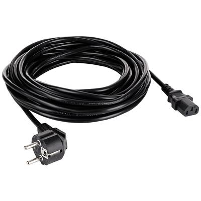 'Schwarzes Netzkabel mit europäischem Stecker und C13-Anschluss, häufig für Computer und Bürogeräte verwendet.'